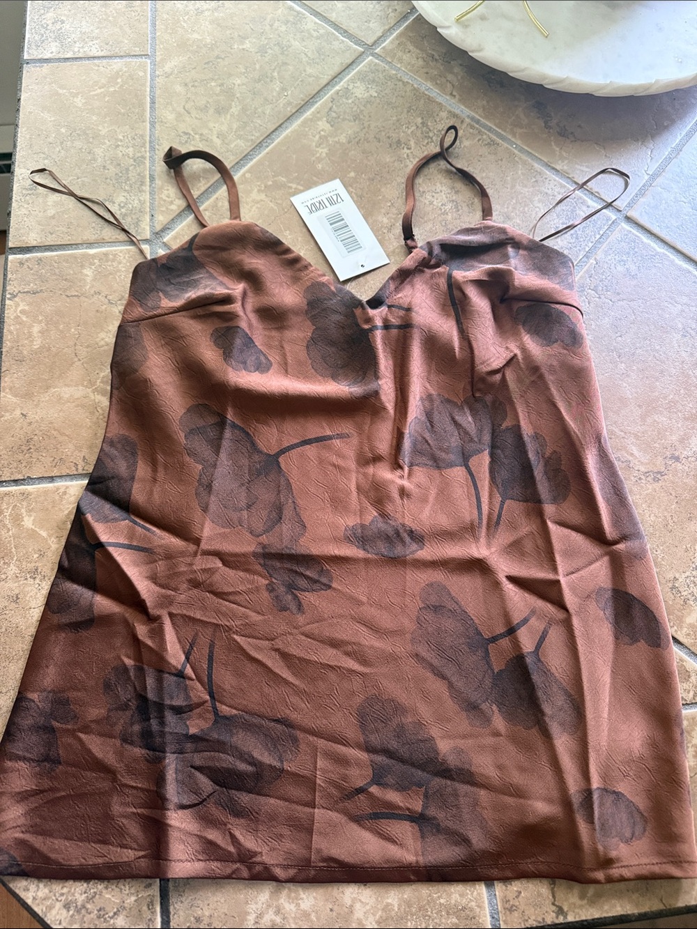 Yasmine Espresso Floral Satin top- 12th tribe- NWT